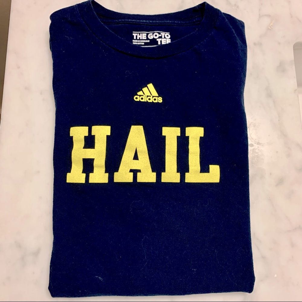 Men's Adidas Michigan Wolverines T-Shirt Hail Size Large Navy Excellent NCAA